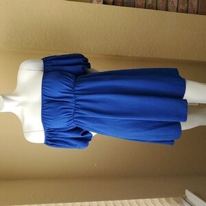 🆕️ SEE YOU MONDAY Off-The-Shoulder Puff Sleeve Cobalt Blue Dress SIZE: S